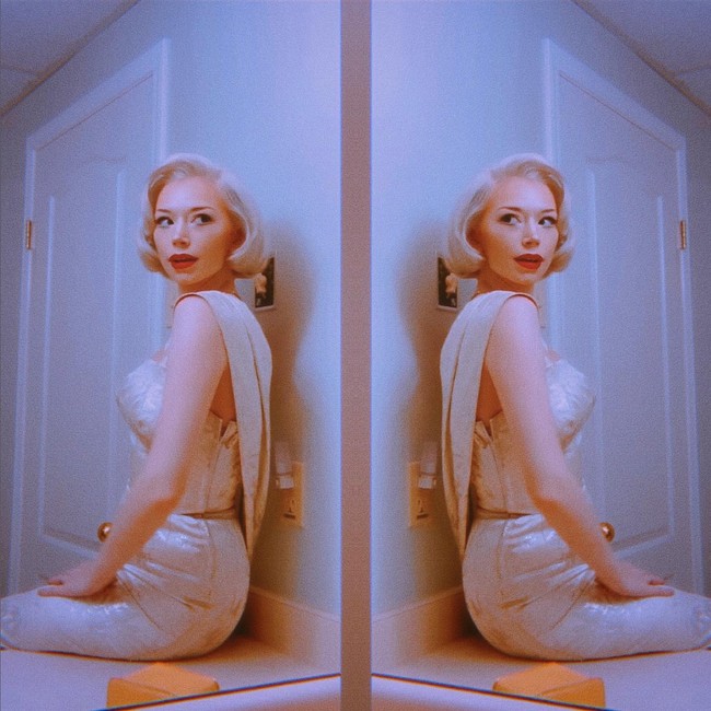 Wanita 24 tahun ini kerap tampil dengan rambut pirang, lipstik merah dan mengenakan gaun vintage selayaknya  bintang yang populer di era 50-an itu. Foto: Instagram/@pinuppixietm