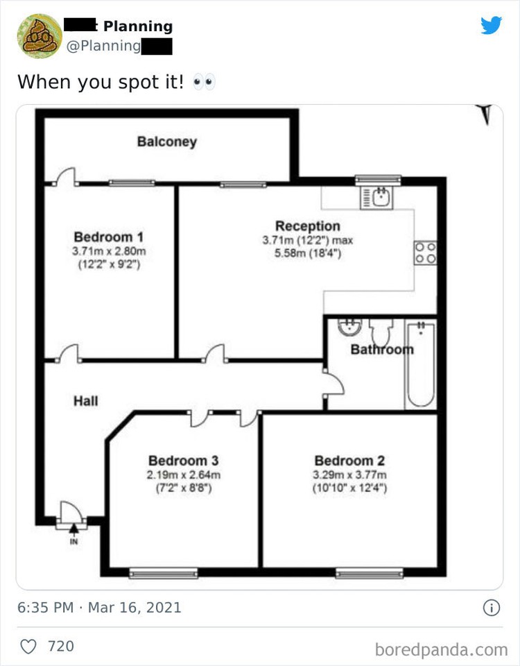 Ini agak unik sih ya, kenapa kepikiran pintu diletakkan di depan pilarnya begitu ya, detikers? Foto: PlanningS via Bored Panda