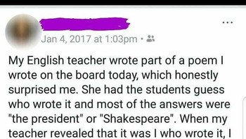 Puisinya dikira teman-teman sekelasnya sebagai ucapan dari presiden atau Shakespear. Foto: yeahthatdefinitelyhappened via Bored Panda