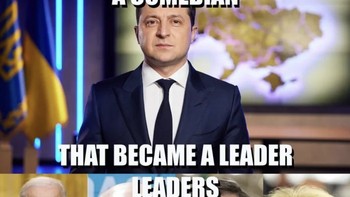 Volodymyr Zelensky dulu komedian dan sekarang menjadi pemimpin tangguh. Sebaliknya, netizen ini menyindir para pemimpin negara barat telah menjadi komedian. Foto: Twitter
