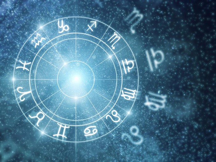 Creative glowing astrologic zodiac horoscope wallpaper. Astrology concept. 3D Rendering