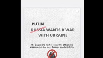 Sofia belum lama ini memposting semacam poster bahwa yang ingin perang dengan Ukraina adalah Putin sendiri, bukan rakyat Rusia secara keseluruhan.  Foto: Instagram