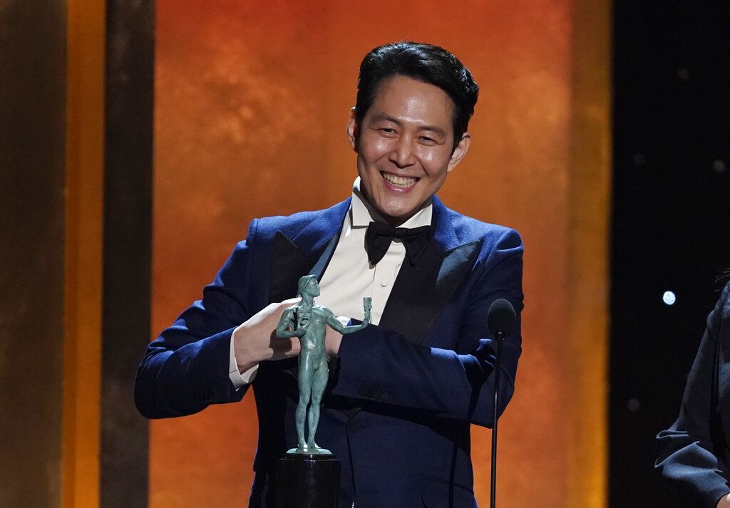 Lee Jung-Jae accepts the award for outstanding performance by a male actor in a drama series for 