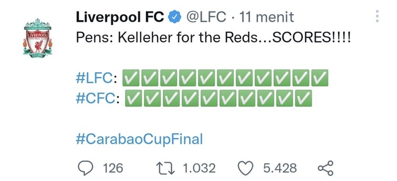 Liverpool memenangkan Piala Liga usai mengalahkan Chelsea di babak final lewat adu penalti.