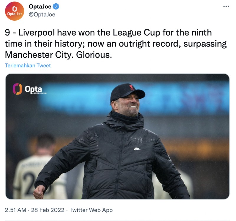 Liverpool memenangkan Piala Liga usai mengalahkan Chelsea di babak final lewat adu penalti.