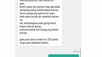 Tak ingin pengemudi ojolnya nyasar dan ingin menerima makanan dengan cepat, pelanggan yang satu ini tuliskan alamat secara detail. Pengemudi ojol yang kebingungan akhirnya menyerah dan memilih mengikuti titik alamat saja. Foto: Twitter/foodfess2