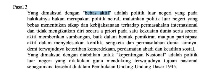 Politik luar negeri bebas aktif (UU Nomor 37 Tahun 1999 tentang tentang Hubungan Luar Negeri)