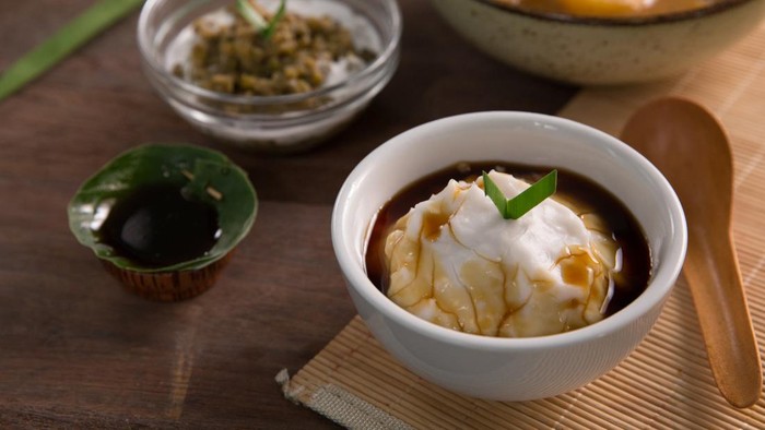 farious indonesian porridge. delicious culinary traditional. marrow porridge, green beans and compote