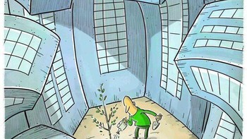 Melalui akun Instagramnya @mahnaz.yazdani ia juga membagikan karya ilustrasi keren lainnya. Seperti pria yang menanam pohon sambil dikepung gedung. Foto: Boredpanda