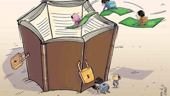 Karikatur yang mengkritik bahwa uang membuka akses kepada pendidikan. Foto: Boredpanda