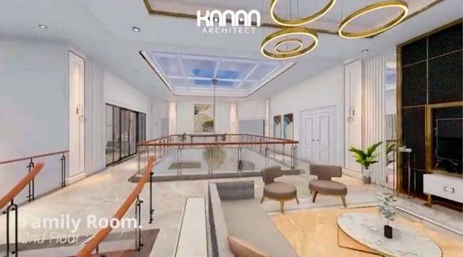 Inilah penampakan rumah Indra Kenz bila sesuai desain. Meski eksterior banyak didominasi gaya klasik, interiornya akan terasa lebih sleek dan modern. Salah satu highlight dari rumah ini adalah pintu setinggi 3 meter. Supaya banyak rezeki yang berdatangan, kata Indra yang terinspirasi saat berkunjung ke rumah Atta Halilintar. (Foto: YouTube/Indrakenz)