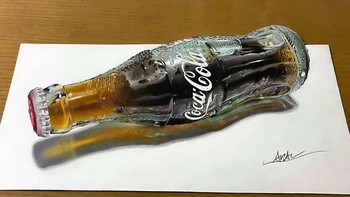 Selanjutnya adalah gambar botol minuman soda. Karya Aria ini begitu realistis seperti bentuk benda aslinya. (Foto: aririria_art via Boredpanda)