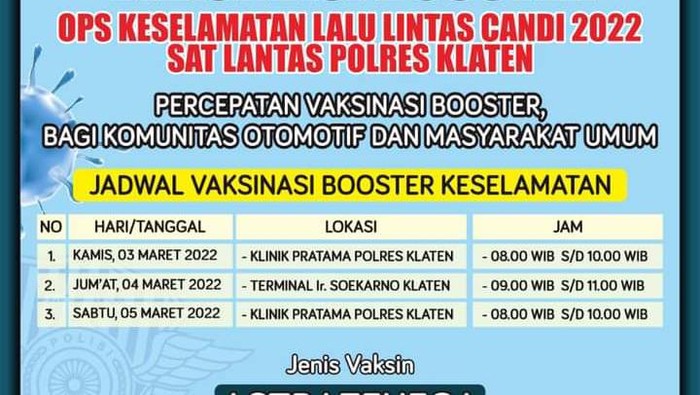 Jadwal vaksinasi booster di Klaten pada 3-5 Maret 2022