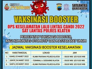 Catat Lur! Jadwal-Lokasi Vaksinasi Booster di Klaten 3-5 Maret 2022