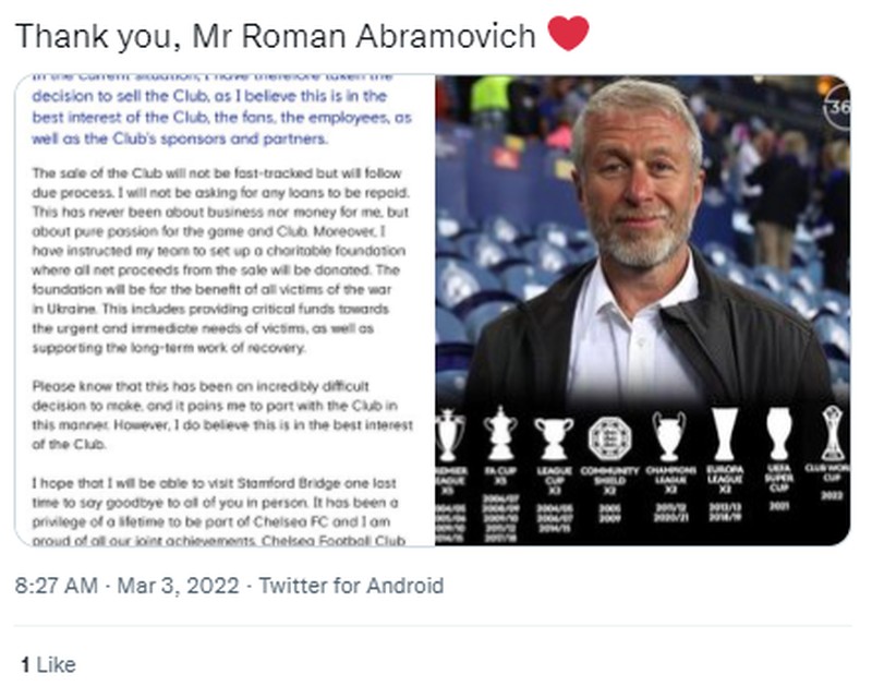 Netizen Terkait Roman Jual Chelsea: Terima Kasih Untuk Segalanya