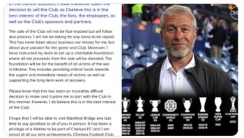 Terima kasih Mr Roman Abramovich. Foto: (Twitter).