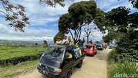 Pesepeda gunung (MTB) melintasi kawasan kebun teh menuju trek downhill di kawasan Wayang Windu. Wayang Windu berada di ketinggian 1.800 mdpl, atau 300 meter lebih tinggi dari Puncak Pass Bogor.