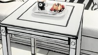 Warna interior yang seluruhnya putih hitam berbanding kontras dengan warna makanan yang sengaja dihadirkan dengan warna cerah. Menu makanannya pun tak kalah menggoda.  Foto: Twitter @auki999