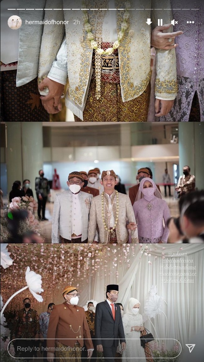 Belva ditemani orangtuanya menuju tempat akad pernikahan. Foto: Instagram @hermaidofhonor