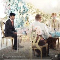 Presiden RI Joko Widodo hadir sebagai saksi dalam pernikahan Belva Devara. Sebelumnya Belva pernah dipilih sebagai Staf Khusus dan Penasihat Presiden. Foto: Instagram @hermaidofhonor