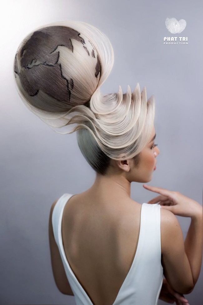 Sanggul bentuk globe yang menunjukkan kreasi avant garde. Foto: Facebook/ Phattri_Nguyen