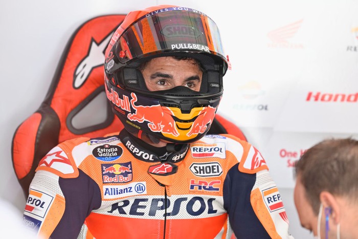 DOHA, QATAR - MARCH 05: Marc Marquez of Spain and Repsol Honda Team prepares to start on box during the MotoGP of Qatar - Qualifying at Losail Circuit on March 05, 2022 in Doha, Qatar. (Photo by Mirco Lazzari gp/Getty Images,)