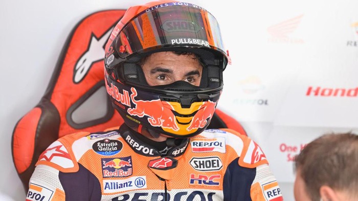 DOHA, QATAR - MARCH 05: Marc Marquez of Spain and Repsol Honda Team prepares to start on box during the MotoGP of Qatar - Qualifying at Losail Circuit on March 05, 2022 in Doha, Qatar. (Photo by Mirco Lazzari gp/Getty Images,)