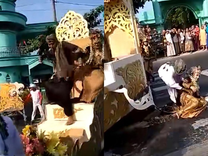 Foto pengantin wanita jatuh saat acara arak-arakan. Foto pengantin wanita jatuh saat acara arak-arakan.