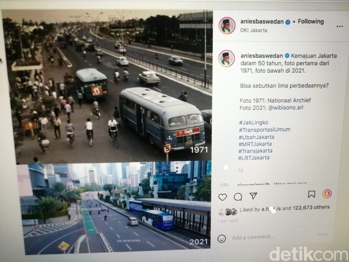 Gubernur DKI Anies Baswedan membandingkan kemajuan Jakarta antara tahun 1971 dengan 2021. (repro detikcom)