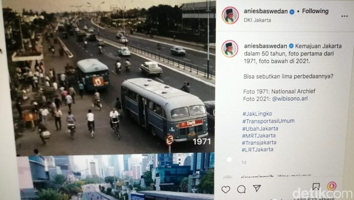 Gubernur DKI Anies Baswedan membandingkan kemajuan Jakarta antara tahun 1971 dengan 2021. (repro detikcom)