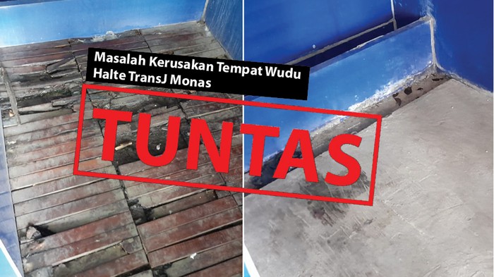 Kerusakan tempat wudu Halte TransJ Monas sudah diperbaiki. (Repro: Mindra Purnomo/Tim Infografis detikcom)
