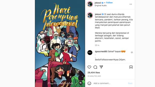 Hari Perempuan Internasional (Tangkapan Layar via Instagram @jokowi)