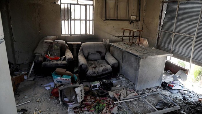 A view shows a damaged room after Syria State Media reported an Israeli attack in Damascus, Syria, in this handout released by SANA on March 7, 2022. SANA/Handout via REUTERS ATTENTION EDITORS - THIS IMAGE WAS PROVIDED BY A THIRD PARTY. REUTERS IS UNABLE TO INDEPENDENTLY VERIFY THIS IMAGE MANDATORY CREDIT
