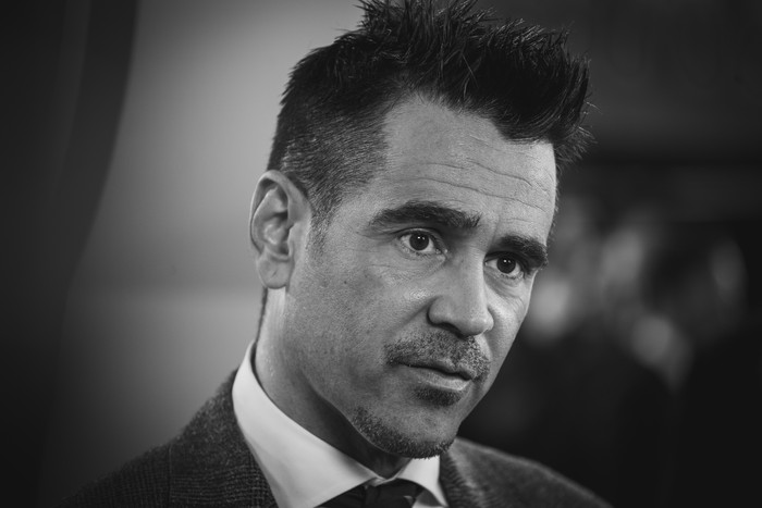 LONDON, ENGLAND - MARCH 21: (EDITORS NOTE: Image has been converted to black and white) Colin Farrell attends the European Premiere of Disney's 