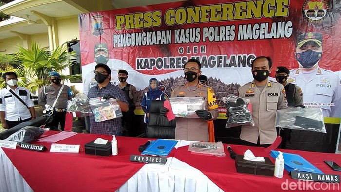 Jumpa pers kasus pembunuhan wanita di Sungai Bolong, Magelang, Rabu (9/3/2022).