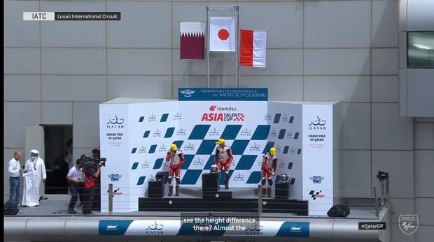 Pebalap muda asal Kabupaten Gunungkidul Veda Ega Pratama (13) menorehkan prestasi dengan meraih podium ke 3 saat seri ke-2 Asia Talent Cup (ATC) di Sirkuit Losail, Qatar, Minggu (6/3/2022).