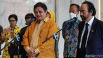 Airlangga Bertemu Surya Paloh Bahas Isu Penundaan Pemilu
