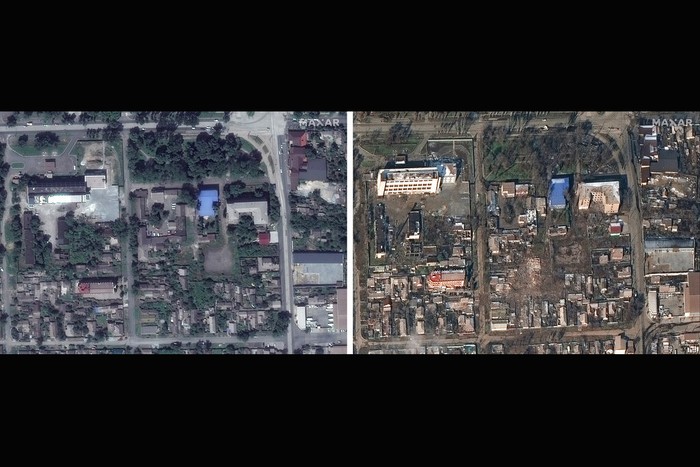 Citra Satelit Before-After Invasi Rusia, Kota Mariupol Nyaris Rata dengan Tanah Citra satelit Maxar Technologies menunjukan kerusakan total pascainvasi Rusia di Mariupol, Ukraina. Sejumlah bangunan rata dengan tanah.