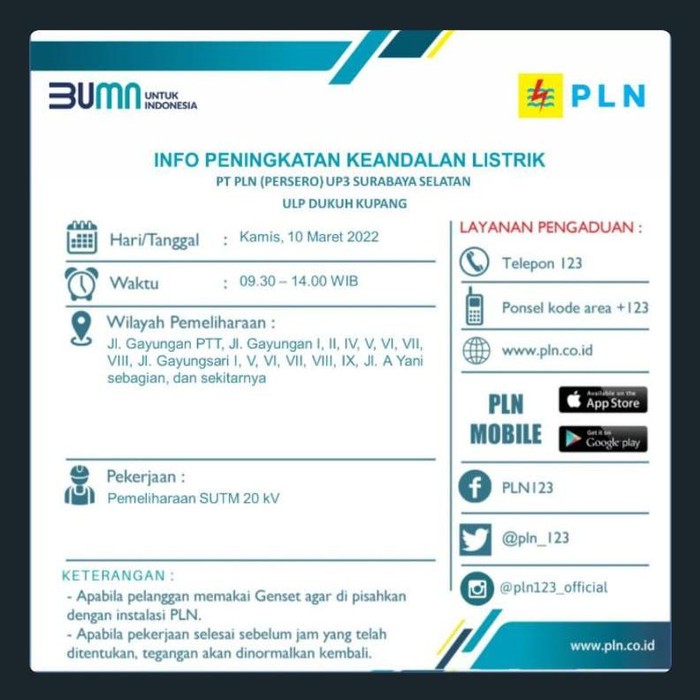 Info pemadaman listrik Surabaya selatan