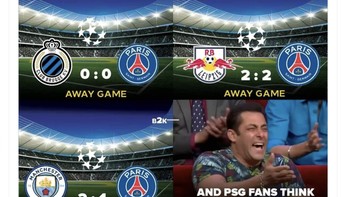 PSG mengira akan survive di kandang Real Madrid karena rekor away mereka di Liga Champions musim ini cukup baik. Kenyataan berkata sebaliknya, mereka kalah 1-3. Foto: Twitter