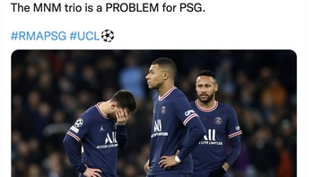Netizen ini menyarankan agar PSG tidak memainkan Neymar, Messi dan Mbappe bersamaan karena malah jadi kacau permainan PSG. Foto: Twitter