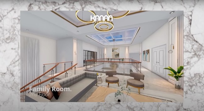 Begini penampakan desain lantai 2 di rumah Indra Kenz. Rumah dengan luas 700 meter persegi yang terdiri dari 3 lantai itu juga akan dilengkapi dengan berbagai fasilitas-fasilitas seperti kolam renang, ruang karaoke, dan rooftop untuk bersantai. Foto: YouTube