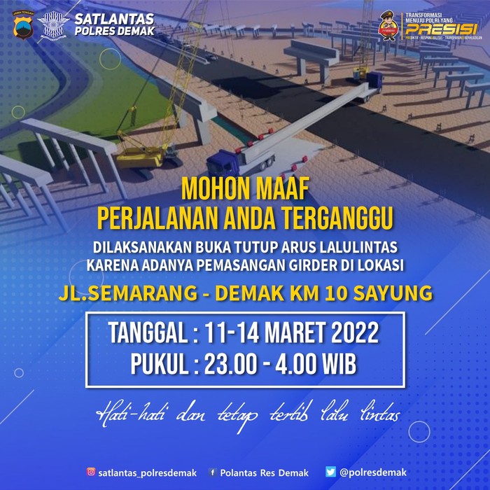 Sosialisasi pemasangan girder di jalur  tol Semarang-Demak