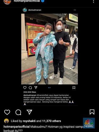 Pengacara Hotman Paris mengunggah foto bersama Doni Salmanan
