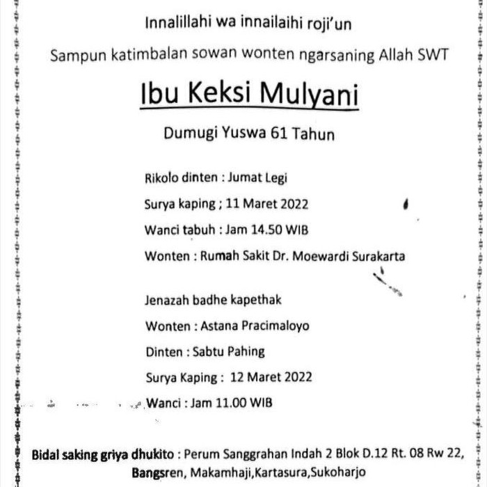 Lelayu Penyanyi Keroncong Keksi Mulyani