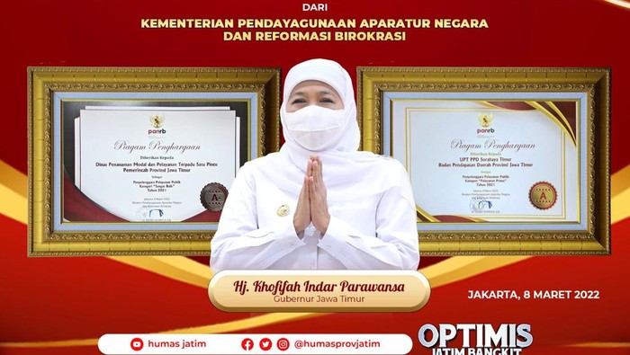 Pemprov Jatim Sabet 2 Penghargaan Pelayanan Publik dari KemenPAN-RB