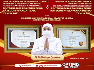 Pemprov Jatim Sabet 2 Penghargaan Pelayanan Publik dari KemenPAN-RB