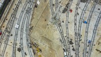 Foto udara proyek infrastruktur Depo LRT (Light Rail Transit) di Jatimulya, Bekasi, Jawa Barat, Kamis (10/3/2022).