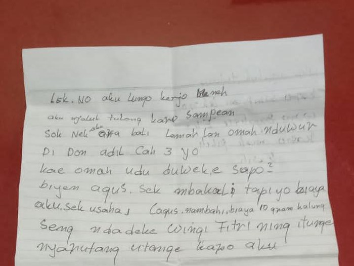 Surat wasiat yang ditemukan di tubuh Tuminem.
