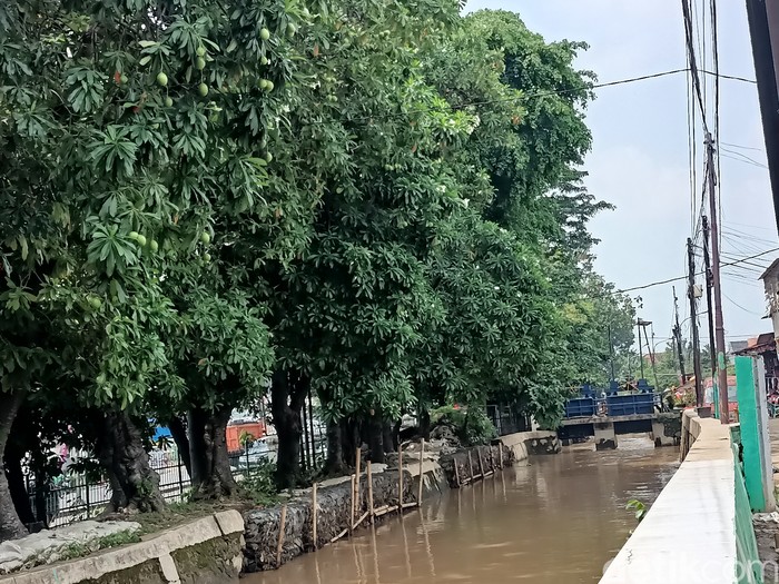 Tanggul di sekitar pertigaan Hek Kramat Jati, Jaktim, 11 Maret 2022. (Karin Nur Secha/detikcom)